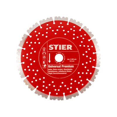 Disque diamant universel STIER Premium, Ø 350 mm, perçage 20/25,4 mm, corps du support perforé, hauteur segment 12mm, meuleuse d'angle, coupe à sec (902701) - Publicité Disque diamant universel STIER Premium, Ø 350 mm, perçage 20/25,4 mm, corps du support perforé, hauteur segment 12mm, meuleuse d'angle, coupe à sec (902701) - Publicité