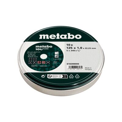 Marque Modèle Metabo - Disques de Coupe Inox - 125mm, 1mm d'Épaisseur, 22.23mm de Trou - Outil de Coupe Métal - Publicité Marque Modèle Metabo - Disques de Coupe Inox - 125mm, 1mm d'Épaisseur, 22.23mm de Trou - Outil de Coupe Métal - Publicité
