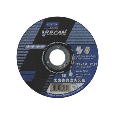 Norton VULCAN Disque de coupe métal inox droit ultra-fin 115x1x22,23 ; Saint-Gobain (66252925431) - Publicité Norton VULCAN Disque de coupe métal inox droit ultra-fin 115x1x22,23 ; Saint-Gobain (66252925431) - Publicité
