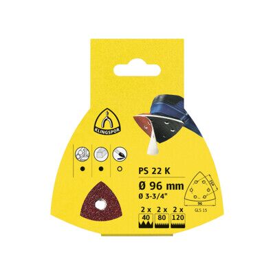 PS 22 K Disques auto-agrippant Klingspor 96 mm Grain 60 perforation façon GLS15, SB-emballé avec onglet (241657) - Publicité PS 22 K Disques auto-agrippant Klingspor 96 mm Grain 60 perforation façon GLS15, SB-emballé avec onglet (241657) - Publicité