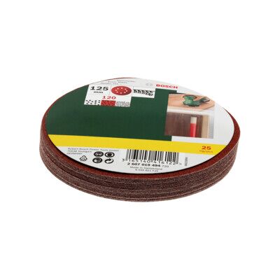 Set de 25 disques abrasifs pour ponceuse excentrique, grain 120 ; Bosch (2607019494) - Publicité Set de 25 disques abrasifs pour ponceuse excentrique, grain 120 ; Bosch (2607019494) - Publicité