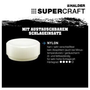 Tête de maillet à frappe amortie SUPERCRAFT D. tête 30 mm nylon blanc, dur HALDE ; Halder (3508.030) - Publicité Tête de maillet à frappe amortie SUPERCRAFT D. tête 30 mm nylon blanc, dur HALDE ; Halder (3508.030) - Publicité