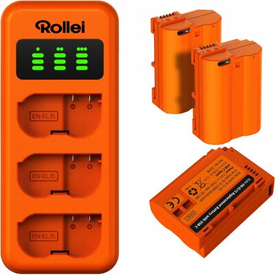 Rollei Lot de 3 batteries EN-EL15 et chargeur - Publicité Rollei Lot de 3 batteries EN-EL15 et chargeur - Publicité