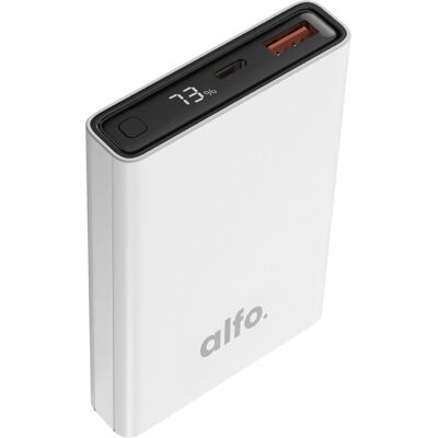 alfo. Batterie externe 10 000 mAh PD avec écran LCD, blanche - Publicité alfo. Batterie externe 10 000 mAh PD avec écran LCD, blanche - Publicité