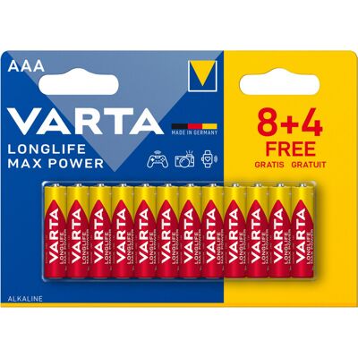 Piles AAA Varta Longlife Max Power - Pack 12 - Publicité Piles AAA Varta Longlife Max Power - Pack 12 - Publicité