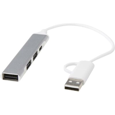Hub USB personnalisé 4 ports en aluminium recyclé Alkaid Argent - Publicité Hub USB personnalisé 4 ports en aluminium recyclé Alkaid Argent - Publicité