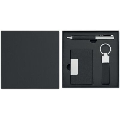 Coffret cadeau personnalisé 3 pièces - Stylo, Porte-Clés & Porte-Cartes - SCRIBI 3 noir - Publicité Coffret cadeau personnalisé 3 pièces - Stylo, Porte-Clés & Porte-Cartes - SCRIBI 3 noir - Publicité
