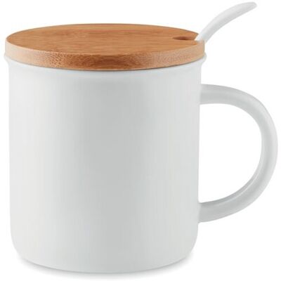 Mug publicitaire en porcelaine avec cuillère KENYA blanc - Publicité Mug publicitaire en porcelaine avec cuillère KENYA blanc - Publicité