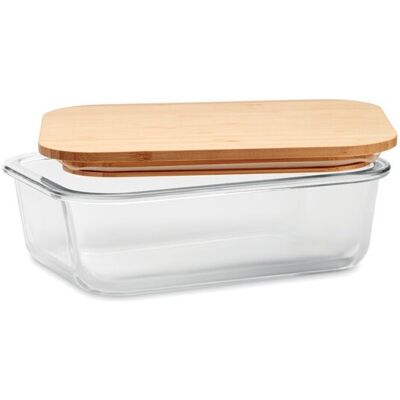 Boîte à déjeuner personnalisable en verre et bambou TUNDRA Transparent - Publicité Boîte à déjeuner personnalisable en verre et bambou TUNDRA Transparent - Publicité