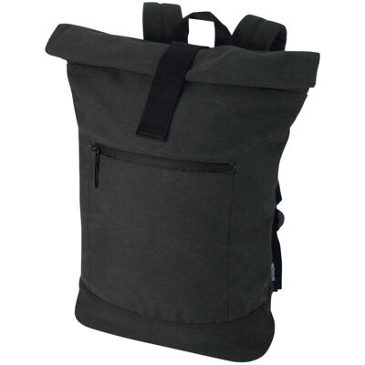 Sac à dos rolltop personnalisé en toile recyclée Recanvas noir - Publicité Sac à dos rolltop personnalisé en toile recyclée Recanvas noir - Publicité