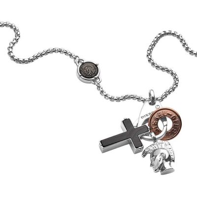 Collier Diesel En Acier Blanc Et Agate Noir Homme - Publicité Collier Diesel En Acier Blanc Et Agate Noir Homme - Publicité