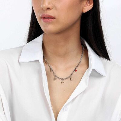 Collier La Petite Story En Acier Blanc Et Email Rouge Femme - Publicité Collier La Petite Story En Acier Blanc Et Email Rouge Femme - Publicité