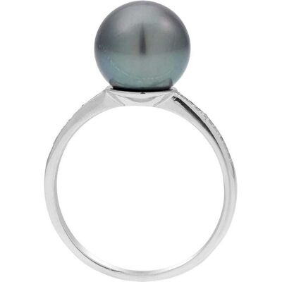 Bague Cleor En Or 375/1000 Blanc Et Perle De Culture De Tahiti Grise (Taille: 54) Femme - Publicité Bague Cleor En Or 375/1000 Blanc Et Perle De Culture De Tahiti Grise (Taille: 54) Femme - Publicité