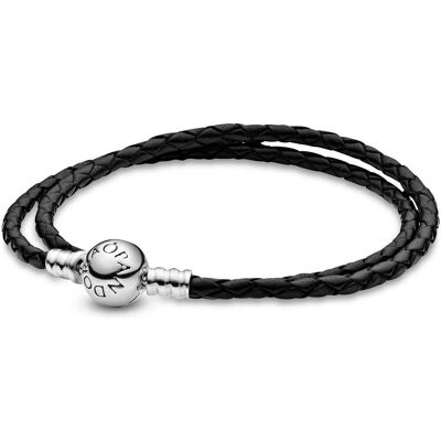 Bracelet Pandora Double Tressé En Cuir - Noir Femme - Publicité Bracelet Pandora Double Tressé En Cuir - Noir Femme - Publicité