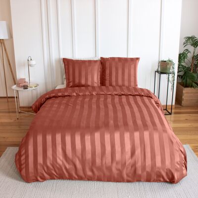 HomeMaison Parure de lit 3 pièces satin à fines rayures housse + taies - Publicité HomeMaison Parure de lit 3 pièces satin à fines rayures housse + taies - Publicité