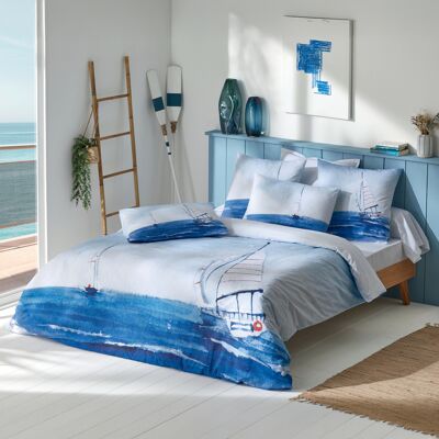 HomeMaison Parure de lit 2 pièces percale de coton voilier marin housse + taie - Publicité HomeMaison Parure de lit 2 pièces percale de coton voilier marin housse + taie - Publicité