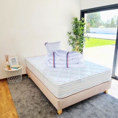 HomeMaison Ensemble Matelas épaisseur 24 cm, ferme, face été/hiver + sommier beige ep20cm + 2 oreillers + couette - Publicité HomeMaison Ensemble Matelas épaisseur 24 cm, ferme, face été/hiver + sommier beige ep20cm + 2 oreillers + couette - Publicité