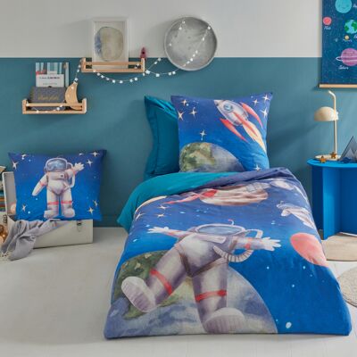 HomeMaison Housse de couette enfant percale de coton astronaute et fusée - Publicité HomeMaison Housse de couette enfant percale de coton astronaute et fusée - Publicité