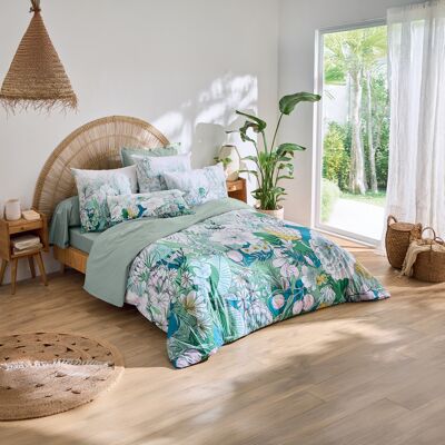 HomeMaison Parure de lit 3 pièces percale de coton feuillage exotique housse + taies - Publicité HomeMaison Parure de lit 3 pièces percale de coton feuillage exotique housse + taies - Publicité