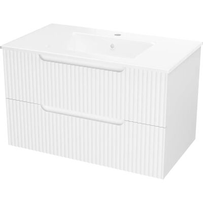 Aurlane Meuble de Salle de Bain - 80cm Blanc Nieve - MDF avec Tiroirs Ondulés - Publicité Aurlane Meuble de Salle de Bain - 80cm Blanc Nieve - MDF avec Tiroirs Ondulés - Publicité