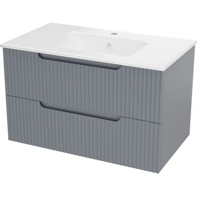 Aurlane - Meuble de Salle de Bain 80cm Gris Souris - Tiroirs MDF Ondulés - Lavabo Encastré - Publicité Aurlane - Meuble de Salle de Bain 80cm Gris Souris - Tiroirs MDF Ondulés - Lavabo Encastré - Publicité