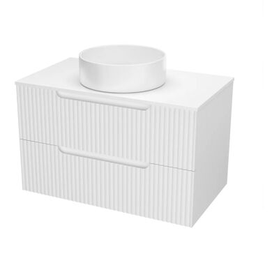Aurlane Meuble de Salle de Bain 80cm Blanc Nieve - Tiroirs Ondulés - Lavabo Rondo Ø36cm - Publicité Aurlane Meuble de Salle de Bain 80cm Blanc Nieve - Tiroirs Ondulés - Lavabo Rondo Ø36cm - Publicité