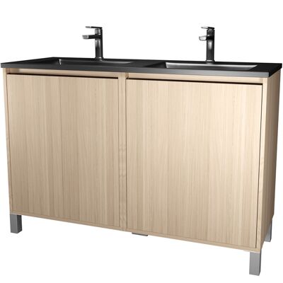 Meuble de bain AURLANE 120cm - Roble Claro - Double Lavabo en Céramique - Publicité Meuble de bain AURLANE 120cm - Roble Claro - Double Lavabo en Céramique - Publicité
