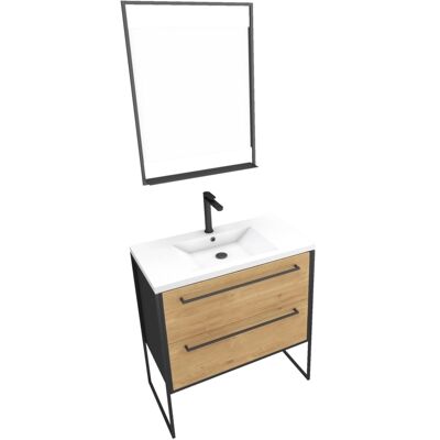 HomeMaison Pack meuble à 2 tiroirs vasque et miroir simple - Publicité HomeMaison Pack meuble à 2 tiroirs vasque et miroir simple - Publicité