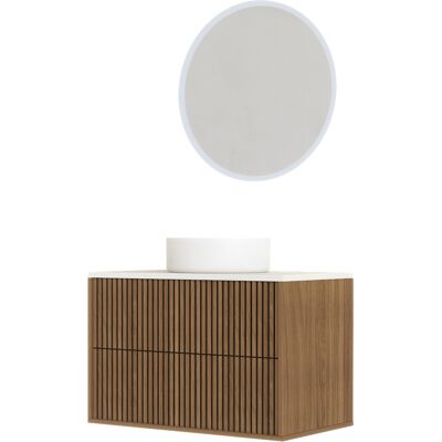 Aurlane - Meuble de salle de bain 80 Acanalé Chêne et Noir - Lavabo et Miroir led - Publicité Aurlane - Meuble de salle de bain 80 Acanalé Chêne et Noir - Lavabo et Miroir led - Publicité