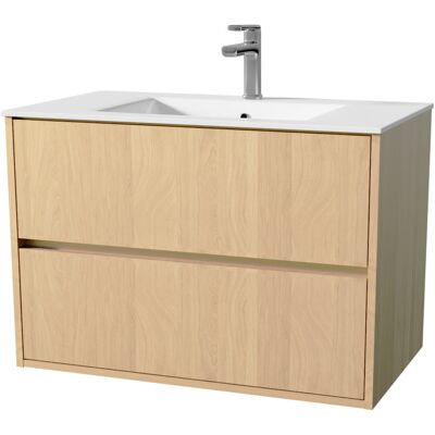 AURLANE Ensemble Salle de Bain Chêne Clair - 80cm, 2 Tiroirs, Lavabo en Céramique - Publicité AURLANE Ensemble Salle de Bain Chêne Clair - 80cm, 2 Tiroirs, Lavabo en Céramique - Publicité