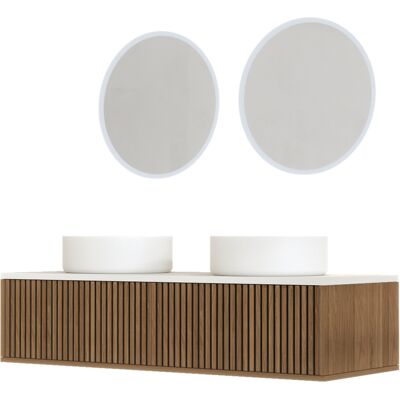 HomeMaison Meuble de salle de bain suspendu avec façade crantée, vasque(s) ronde(s) et miroir(s) LED - Publicité HomeMaison Meuble de salle de bain suspendu avec façade crantée, vasque(s) ronde(s) et miroir(s) LED - Publicité