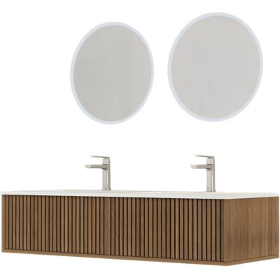 HomeMaison Meuble de salle de bain suspendu avec façade crantée, vasque(s) et miroir(s) LED - Publicité HomeMaison Meuble de salle de bain suspendu avec façade crantée, vasque(s) et miroir(s) LED - Publicité