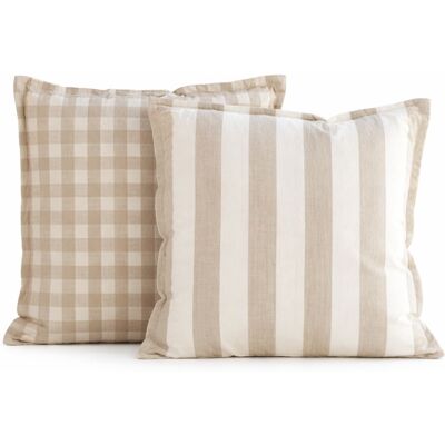 HomeMaison Housse de coussin recto-verso 100% coton rayures et vichy LOURMARIN - Publicité HomeMaison Housse de coussin recto-verso 100% coton rayures et vichy LOURMARIN - Publicité