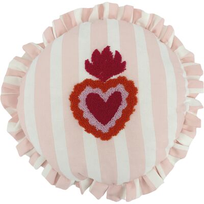 HomeMaison Coussin rond à rayures avec motif cœur brodé - Publicité HomeMaison Coussin rond à rayures avec motif cœur brodé - Publicité