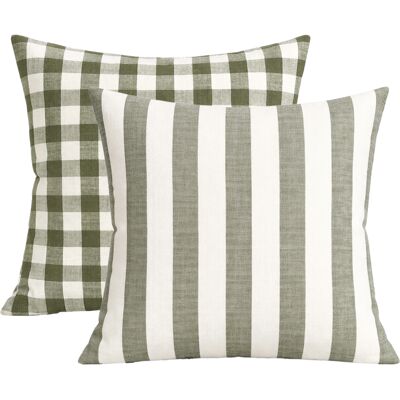 HomeMaison Housse de coussin recto-verso 100% coton rayures et vichy LOURMARIN - Publicité HomeMaison Housse de coussin recto-verso 100% coton rayures et vichy LOURMARIN - Publicité