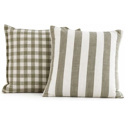 HomeMaison Housse de coussin recto-verso 100% coton rayures et vichy LOURMARIN - Publicité HomeMaison Housse de coussin recto-verso 100% coton rayures et vichy LOURMARIN - Publicité