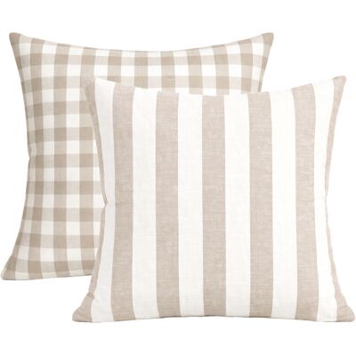 HomeMaison Housse de coussin recto-verso 100% coton rayures et vichy LOURMARIN - Publicité HomeMaison Housse de coussin recto-verso 100% coton rayures et vichy LOURMARIN - Publicité