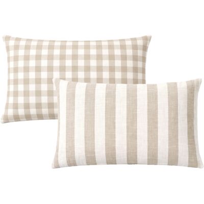 HomeMaison Housse de coussin recto-verso 100% coton rayures et vichy LOURMARIN - Publicité HomeMaison Housse de coussin recto-verso 100% coton rayures et vichy LOURMARIN - Publicité