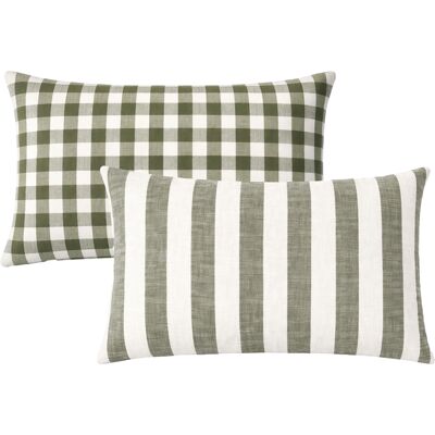 HomeMaison Housse de coussin recto-verso 100% coton rayures et vichy LOURMARIN - Publicité HomeMaison Housse de coussin recto-verso 100% coton rayures et vichy LOURMARIN - Publicité