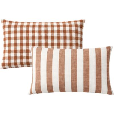 HomeMaison Housse de coussin recto-verso 100% coton rayures et vichy LOURMARIN - Publicité HomeMaison Housse de coussin recto-verso 100% coton rayures et vichy LOURMARIN - Publicité