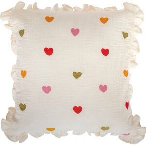 HomeMaison Coussin gaze de coton volants et coeurs brodés - Publicité HomeMaison Coussin gaze de coton volants et coeurs brodés - Publicité