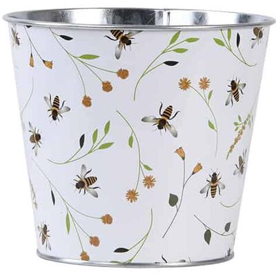 Esschert Design Cache pot blanc en zinc imprimé abeilles 16 cm - Publicité Esschert Design Cache pot blanc en zinc imprimé abeilles 16 cm - Publicité