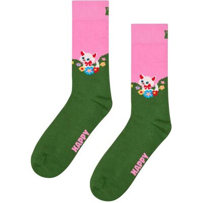 Happy Socks - Crew Socks Kitten And Flowers Green - 36-40 - Chaussettes - Publicité Happy Socks - Crew Socks Kitten And Flowers Green - 36-40 - Chaussettes - Publicité
