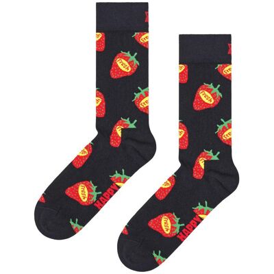 Happy Socks - Crew Socks Strawberry Fresh Black - 36-40 - Chaussettes - Publicité Happy Socks - Crew Socks Strawberry Fresh Black - 36-40 - Chaussettes - Publicité