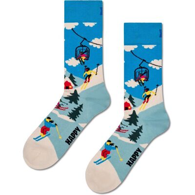 Happy Socks - Crew Socks French Edition Telesiege Turquoise - 41-46 - Chaussettes - Publicité Happy Socks - Crew Socks French Edition Telesiege Turquoise - 41-46 - Chaussettes - Publicité