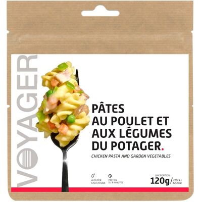 Voyager - Pâtes Au Poulet & Aux Légumes Du Potager 120 g. - Repas Lyophilisé - Publicité Voyager - Pâtes Au Poulet & Aux Légumes Du Potager 120 g. - Repas Lyophilisé - Publicité