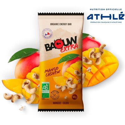 Baouw - Extra Bio 50 g Mangue Cajou - Barre Energétique - Publicité Baouw - Extra Bio 50 g Mangue Cajou - Barre Energétique - Publicité