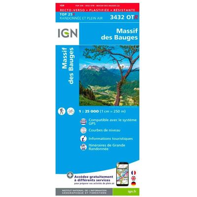 IGN - 3432OTR Massif des Bauges - Résistante - Carte - Publicité IGN - 3432OTR Massif des Bauges - Résistante - Carte - Publicité
