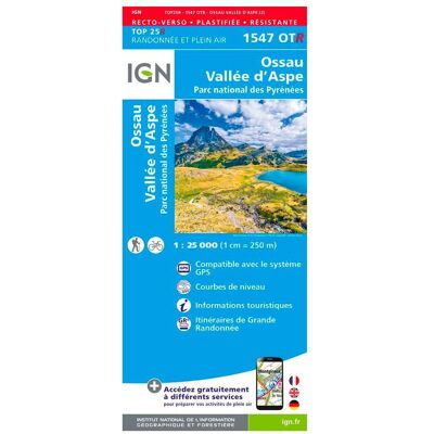 IGN - 1547OTR Ossau, Vallée d'Aspe, Parc national des Pyrénées - Résistante - Carte - Publicité IGN - 1547OTR Ossau, Vallée d'Aspe, Parc national des Pyrénées - Résistante - Carte - Publicité