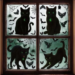 INF Autocollant en verre statique Chat noir et chauve-souris - Lot de 4 décorations d'Halloween - Publicité INF Autocollant en verre statique Chat noir et chauve-souris - Lot de 4 décorations d'Halloween - Publicité